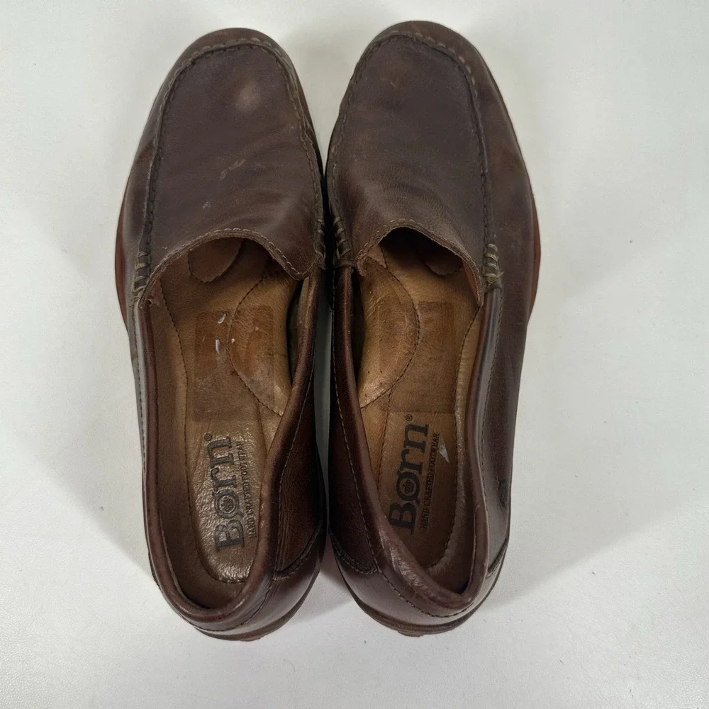 Born Slip On Loafers Shoes Mens 10 M Harmon Cymbal Moc Toe‎ HO2416 Brown Leather
